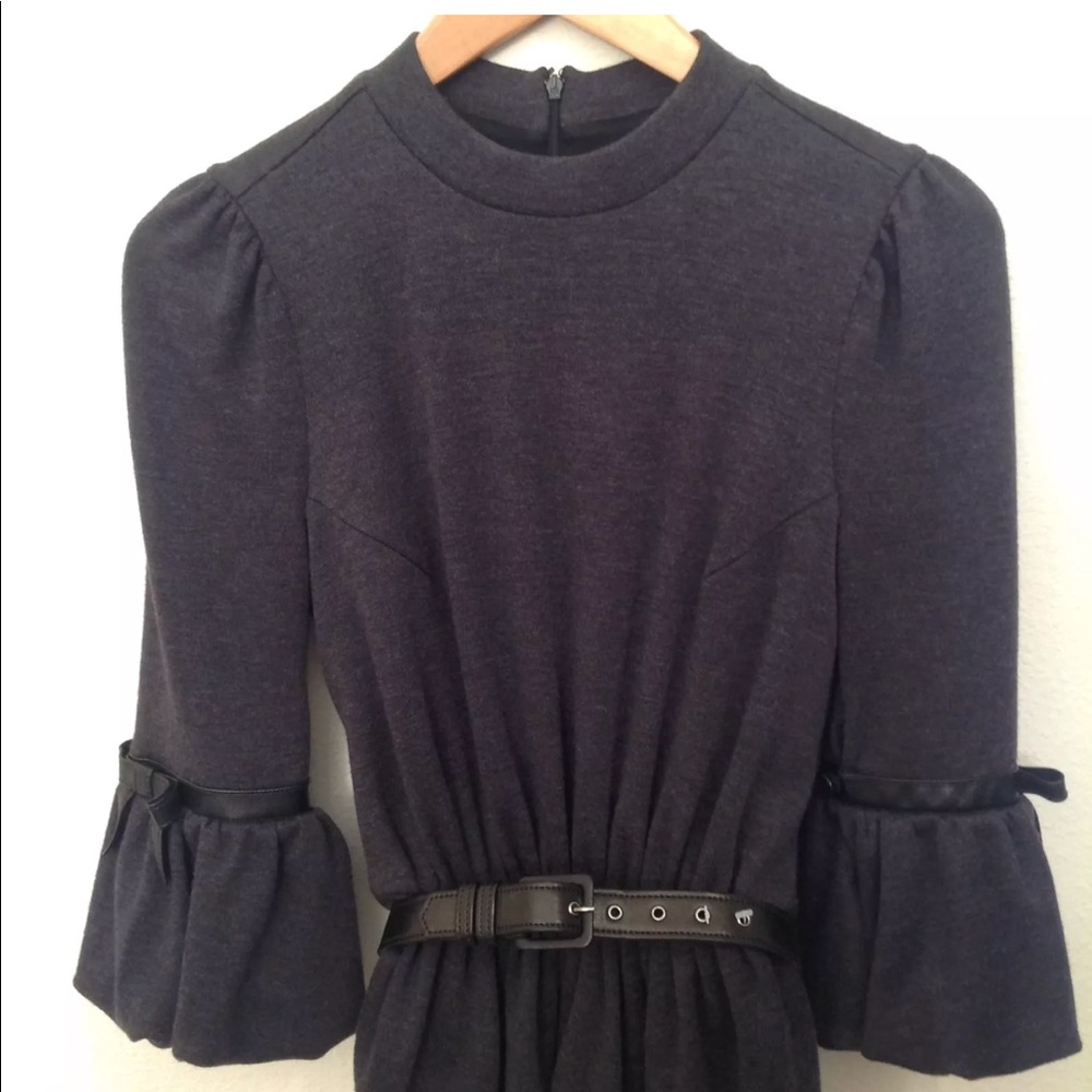 Andrew GN Dress Wool Bell Sleeve Pleated Shift - Picture 2 of 8